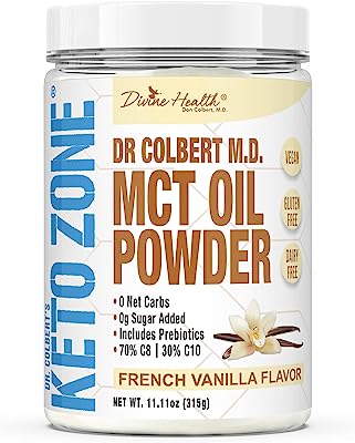 Dr.Colbert's Keto Zone MCT Oil Powder Vanilla Flavor -Burns Fat And Uses As Fuel Ketogenic Medium-Chain Triglycerides ,All Natural -Delicious Alternative Coffee and Creamer - Dairy Free-Zero Net Carbs