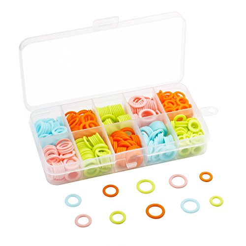 HEIRTRONIC 120 Pieces Colored Knit Knitting Stitch Markers Rings with Storage Box (Multiple-size)