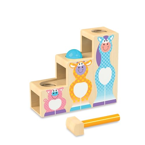 Melissa & Doug First Play Pound & Roll Stairs Wooden 3 Piece Baby Kids Hammer & Ball Toy