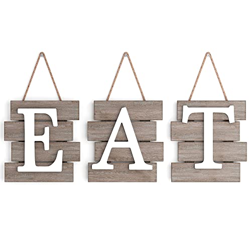 Barnyard Designs Eat Sign - Kitchen Signs Wall Decor, Kitchen Decorations Wall, Rustic Hanging Wall Decor, Primitive Country Farmhouse Home and Kitchen Decor, Distressed Brown/White, 24" x 8”