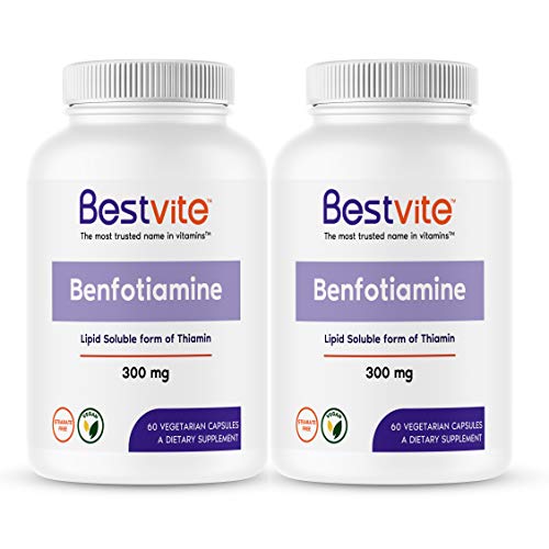 Benfotiamine 300mg (120 Vegetarian Capsules) (2-Pack) No Stearates - No Silicon Dioxide - Vegan - Non GMO - Gluten Free