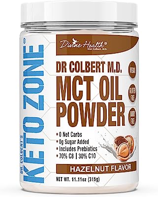 Dr.Colbert's Keto Zone MCT Oil Powder (Hazelnut Flavor) (300 Grams) (30 Day Supply) - Recommended in Dr. Colbert's Keto Zone - Alternative Coffee Creamer - Ketogenic - Dairy Free - Soy Free
