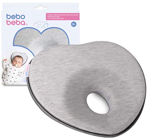 Newborn Baby Head Shaping Pillow | Memory Foam Cushion for Flat Head Syndrome Prevention | Prevent Plagiocephaly | Best Perfect for Baby Boy & Girl (Grey)