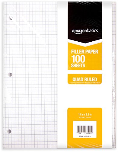 AmazonBasics Graph Ruled Loose Leaf Filler Paper, 100 Sheet, 11 x 8.5 Inch, 6-Pack