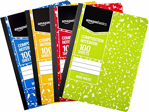 Amazon Basics Wide Ruled Composition Notebook, 100 Sheet, Assorted Marble Colors, 4-Pack