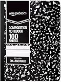 Amazon Basics College Ruled Composition Notebook, 100 Sheet, Marble Black, 12-Pack