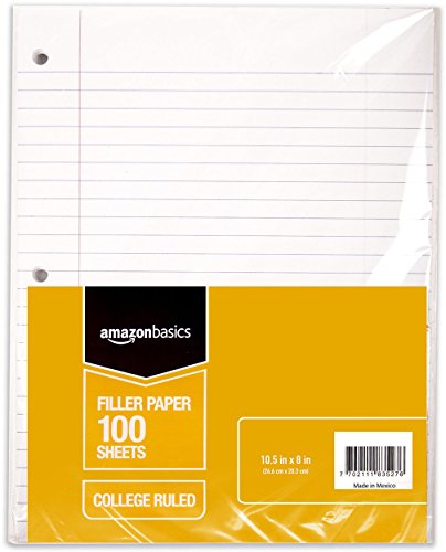 Book Cover AmazonBasics Wide Ruled Loose Leaf Filler Paper, 100 Sheet, 10.5 x 8 Inch, 6-Pack