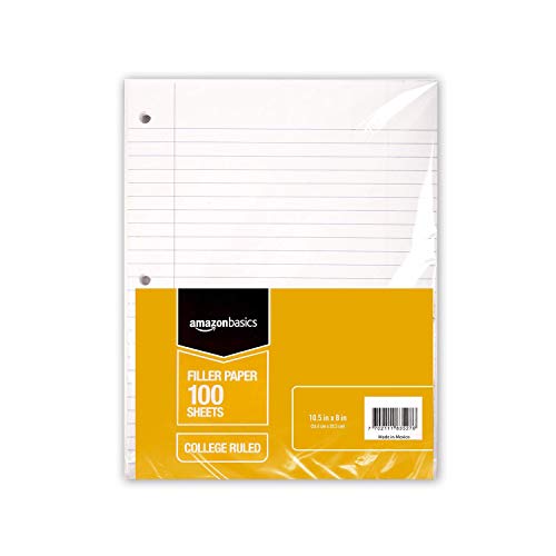 Amazon Basics Wide Ruled Loose Leaf Filler Paper, 100 Sheet, 10.5 x 8 Inch, 36-Pack
