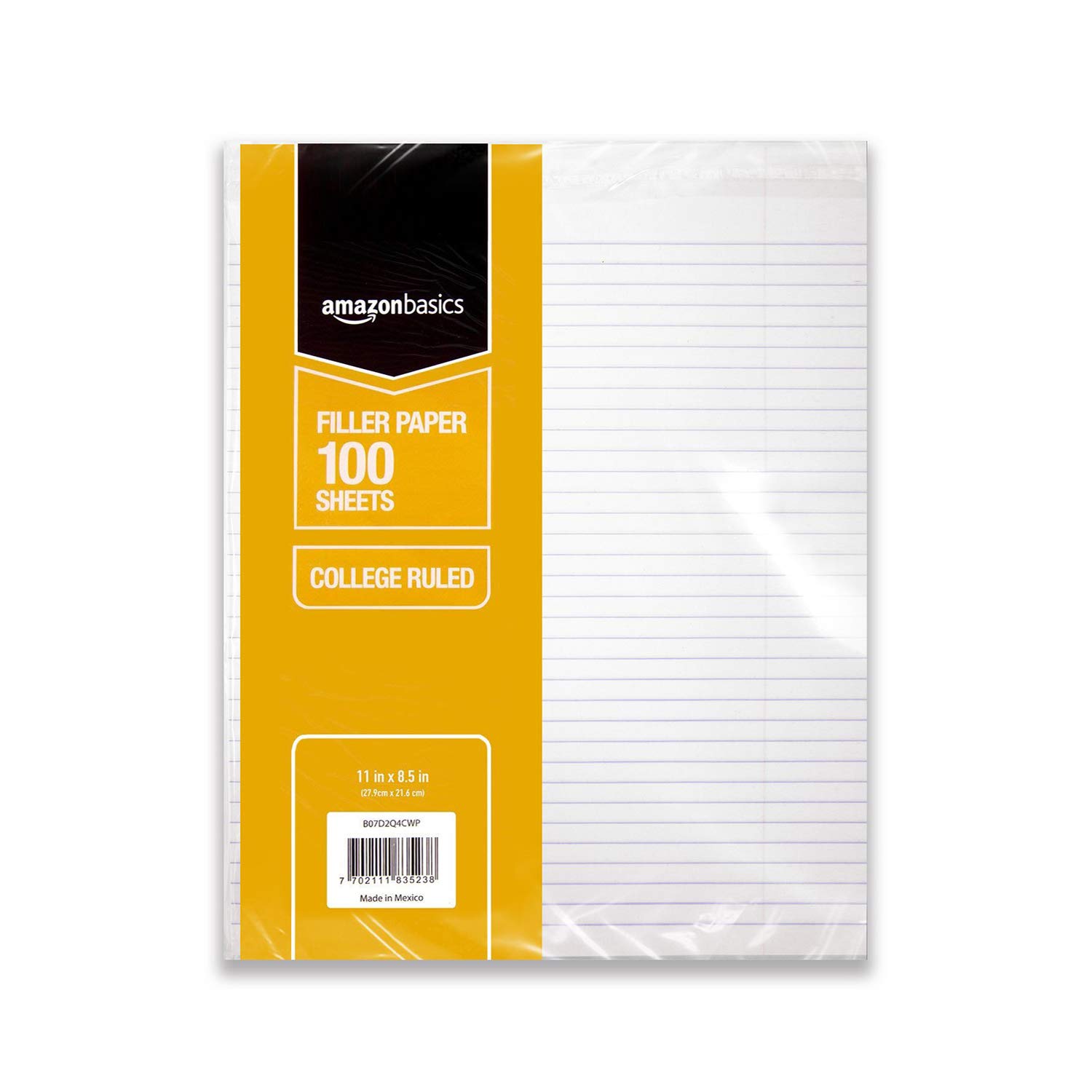 Book Cover Amazon Basics College Ruled Loose Leaf Filler Paper, 600 Count, 6 Pack of 100 Sheets, White, 11 x 8.5 Inch