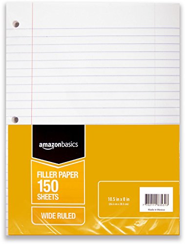Book Cover AmazonBasics Wide Ruled Loose Leaf Filler Paper, 150 Sheet, 10.5 x 8 Inch, 6-Pack