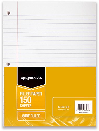 AmazonBasics Wide Ruled Loose Leaf Filler Paper, 150 Sheet, 10.5 x 8 Inch, 6-Pack