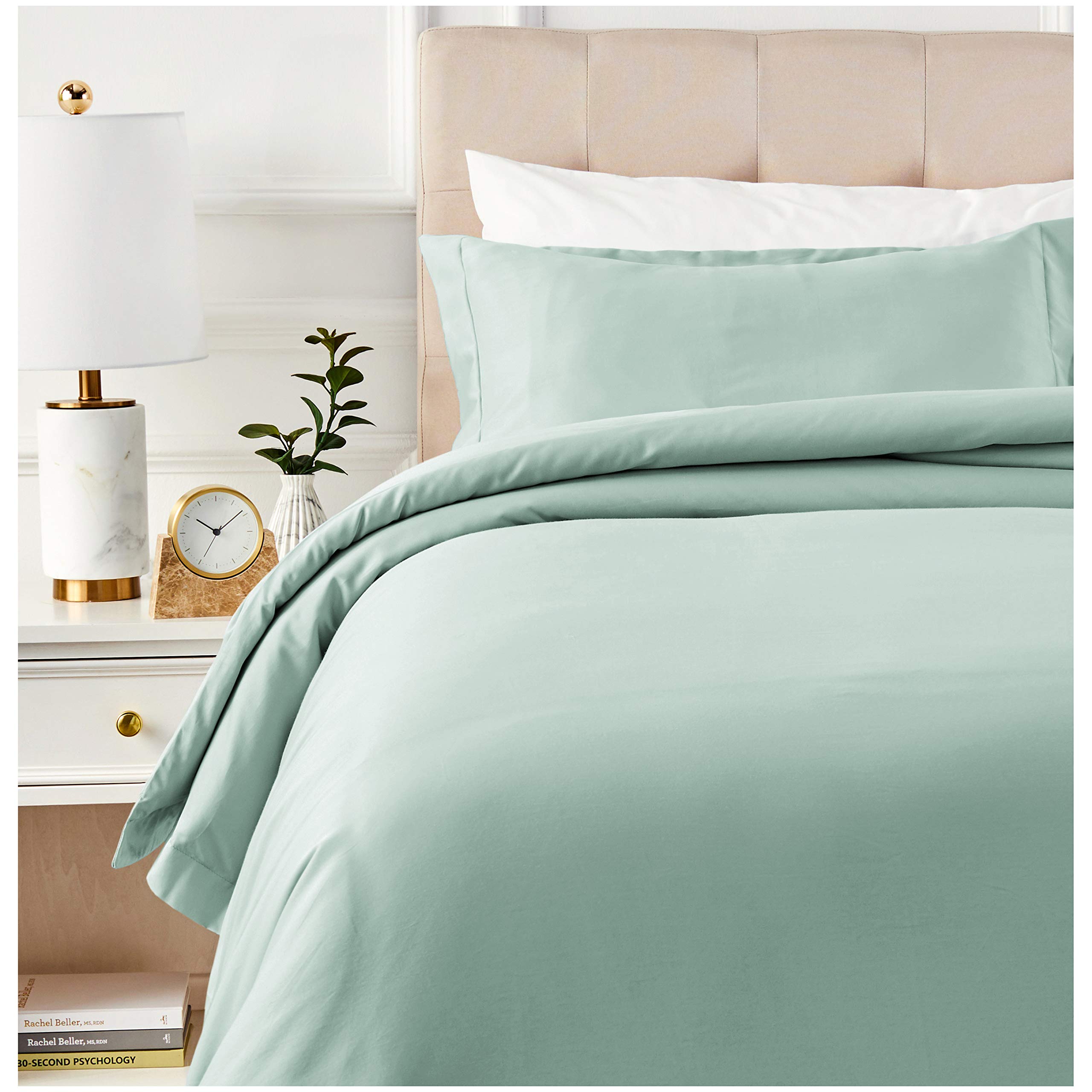 Book Cover Amazon Basics 400 Thread Count Cotton Duvet Cover Set with Sateen Finish - Twin, Seafoam Green