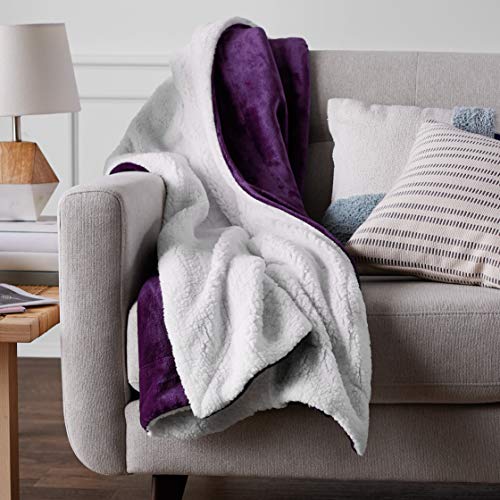 AmazonBasics Ultra-Soft Micromink Sherpa Blanket - King, Plum