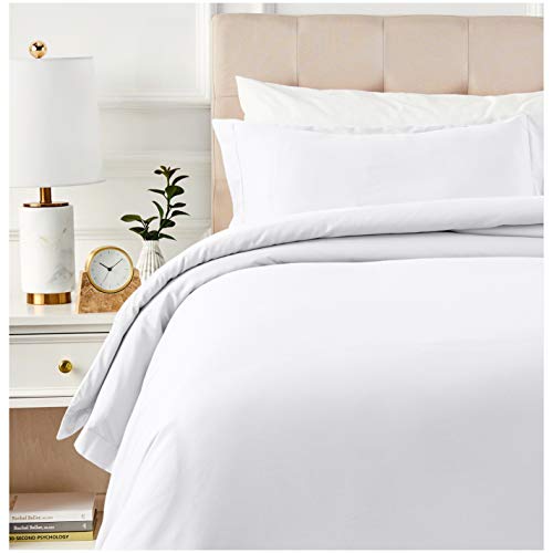 Amazon Basics 400 Thread Count Cotton Duvet Cover Set with Sateen Finish - Twin, Off-White