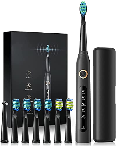 Fairywill Electric Toothbrush Powerful Cleaning Whiten Teeth from Now on, Sonic Toothbrush Rechargeable Up to 30 Days Battery Life, 5 Modes and Smart Timer, Waterproof 3 Brush Heads Black