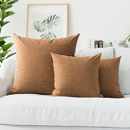 Book Cover Kevin Textile Set of 2 Decor Burlap Natural Style Faux Linen Throw Pillow Cover Cushion Case for Floor with Invisible Hidden, 26-inches, Hazel Brown