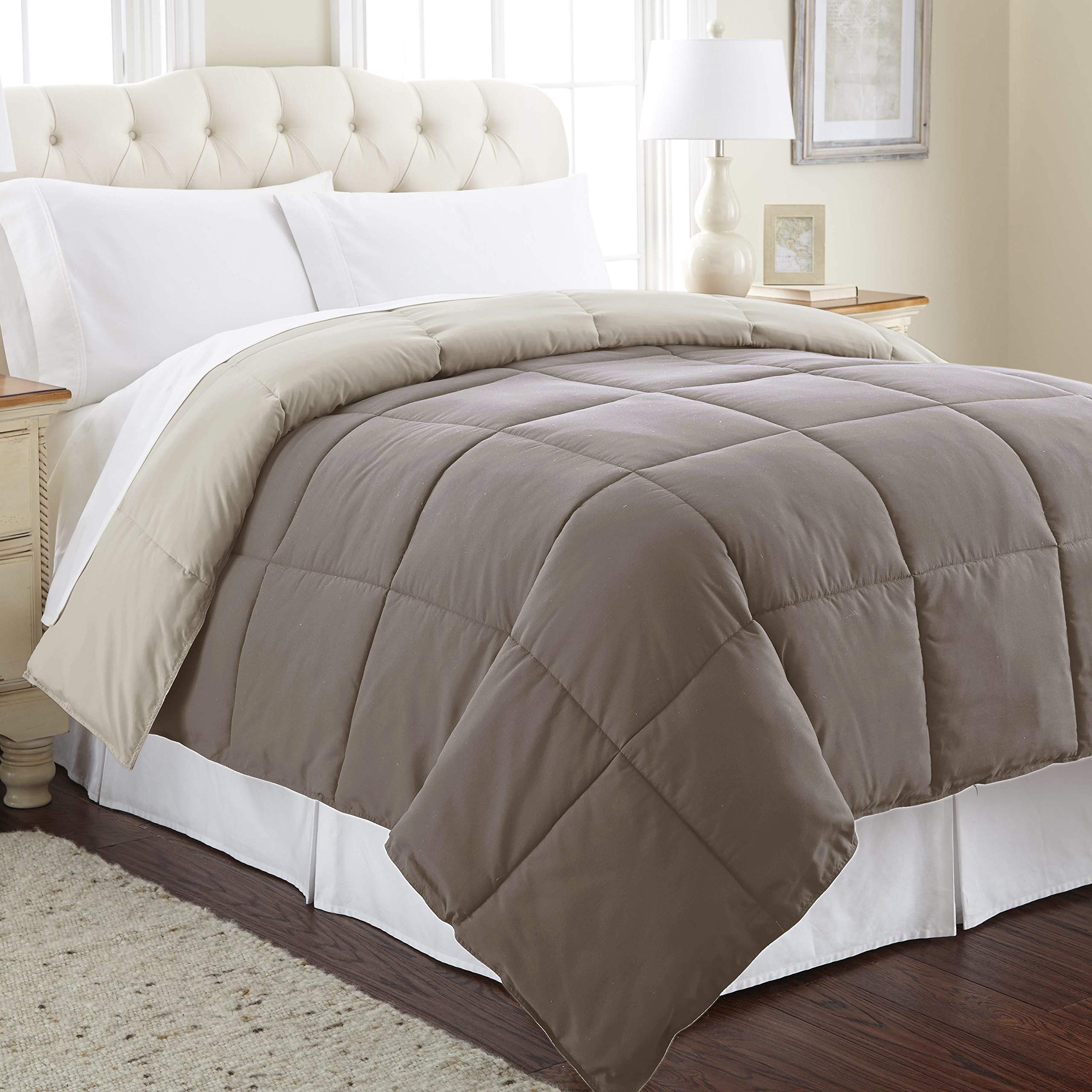 Book Cover Modern Threads Down Alternative Microfiber Quilted Reversible Comforter & Duvet Insert - Soft, Comfortable Alternative to Goose Down - Bedding for All Seasons Stone/Champagne Full/Queen Full/Queen Stone/Champagne