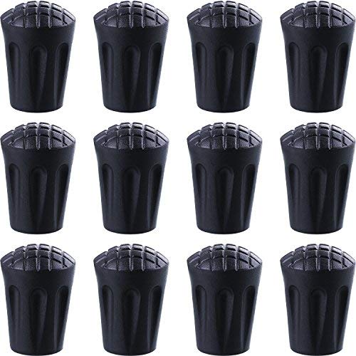 Hicarer 12 Pack Rubber Trekking Poles Tips Protectors Hiking Pole Replacement Flexible Walk Tip for Hiking Trekking Walking Poles with Flannelette Bag