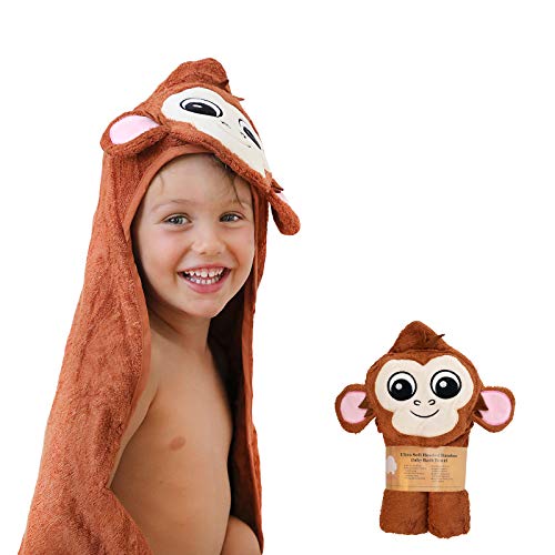 Sonnellino | Baby Hooded Towels | Snoozy Bug Series Premium Plush 500 GSM Organic Bamboo | Infants, Toddlers, Boys & Girls (Monkey)