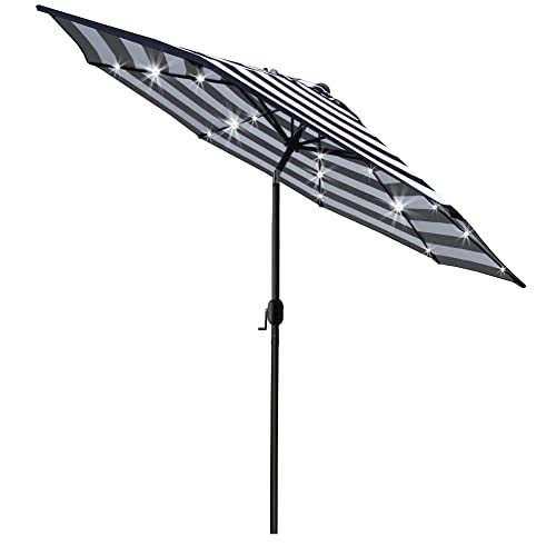 Sunnyglade 9' Solar 24 LED Lighted Umbrella with 8 Ribs Adjustment and Crank Lift System for Patio - Black and White