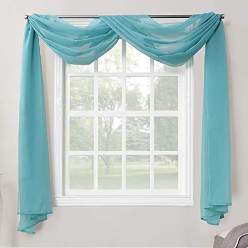 No. 918 53566 Emily Sheer Voile Rod Pocket Curtain Panel, Valance Scarf, Aegean Blue