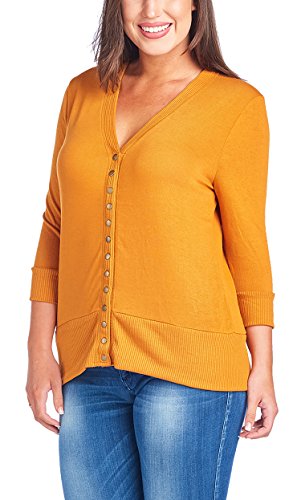 Vialumi Women's Solid 3/4 Sleeve Cardigan with Ribbed Details Size S to 3X