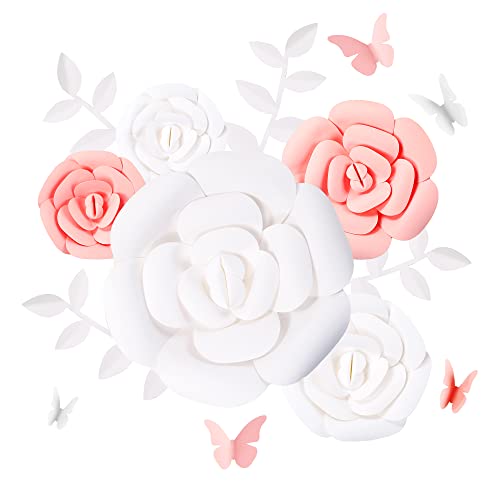 Fonder Mols 3D Paper Flowers Decorations (Pink White, Set of 14) Giant Wedding Flowers Centerpieces, Birthday Backdrop, Nursery Wall Decor, Photobooth (NO DIY)