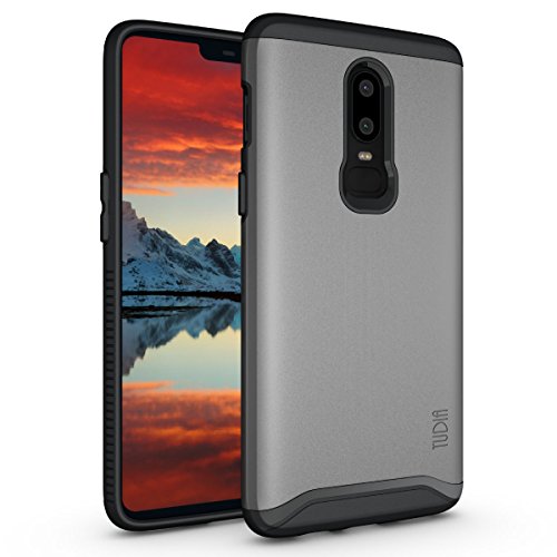 Book Cover TUDIA Dual Layer Fit Designed for OnePlus 6 Case, [Merge] Rugged Hard Back Heavy Duty Slim Protective Phone Case for OnePlus 6 (Metallic Slate)