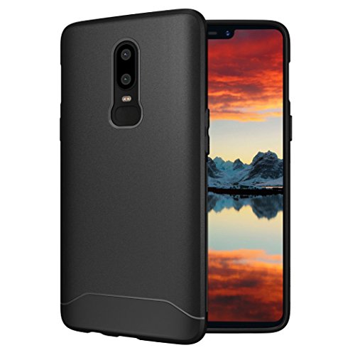 TUDIA Slim-Fit Designed for OnePlus 6 Case, [Arch S] Shockproof Lightweight Ultra Slim Flexible Soft TPU Protective Phone Case Cover - Black