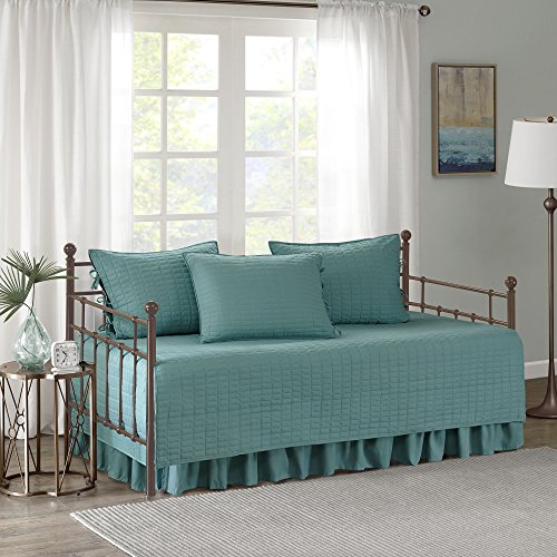 Comfort Spaces Kienna Soft Microfiber Solid Blush Stitched Pattern 5 Piece Quilt Daybed Bedding Sets, 75"x39", Teal