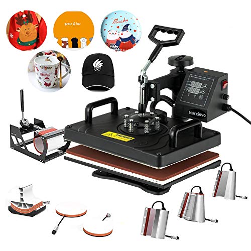 Heat Press- Nurxiovo 8 in 1 Swing Away Heat Press Machine, 12x15 inches Digital Vinyl Transfer, Multipurpose Combo Kit Sublimation Hot Pressing Machine for T Shirts, Mug, Hat, Plate, Cap