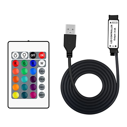 RGBZONE 5V USB RGB LED Controller, IR Wireless Remote Control, 1M(3.3FT) 4-PIN LED Controller, 5V 5050 2835 5630 LED Strip Lights