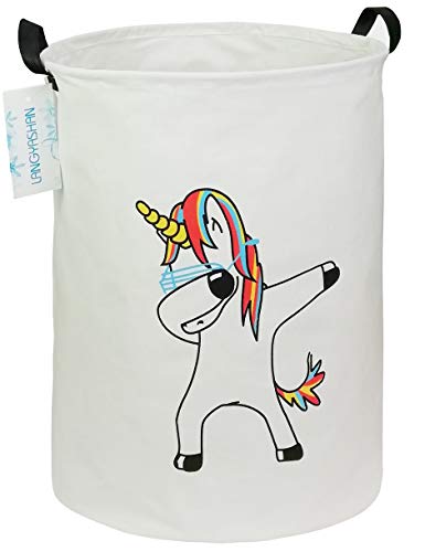 Book Cover LANGYASHAN Storage Binï¼ŒCanvas Fabric Collapsible Organizer Basket for Laundry Hamper,Toy Bins,Gift Baskets, Bedroom, Clothes,Baby Nursery(Danceing Unicorn)