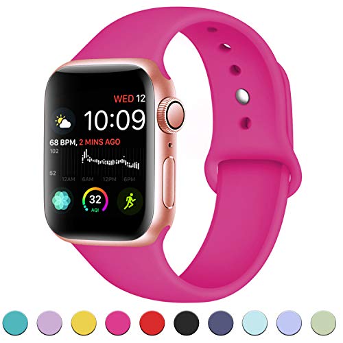 DaQin Bands Compatible with Apple Watch Band 42mm 44mm, Soft Silicone Sport Replacement Wristbands Strap for Apple iWatch Series 4, Series 3/2/1, Rose Pink, M/L