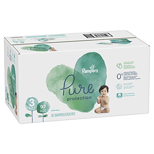Book Cover Diapers Size 3, 92 Count - Pampers Pure Protection Disposable Baby Diapers, Hypoallergenic and Unscented Protection, Giant Pack (Old Version)