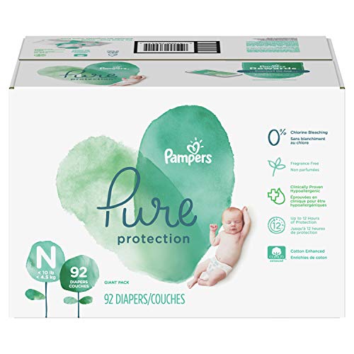 Book Cover Diapers Newborn/Size 0 (< 10 lb), 92 Count - Pampers Pure Protection Disposable Baby Diapers, Hypoallergenic and Unscented Protection, Giant Pack (Old Version)