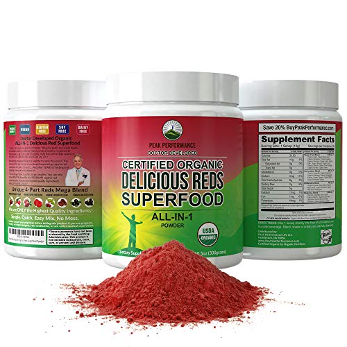 Book Cover Organic Reds Superfood Powder. Best Tasting Organic Red Juice Super Food with 25+ All Natural Ingredients and Polyphenols. Vital for Max Energy and Detox. Raspberry, Elderberry, Beetroot