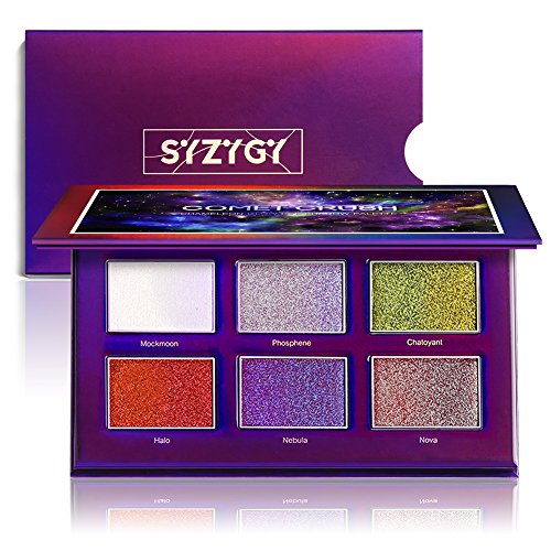SYZYGY Eyeshadow Palette Shimmer + Glitter + Metallic - Highly Pigmented Waterproof Face Lips Multi-Purpose Make Up Eye Shadow with Mirror 6 Multicolours