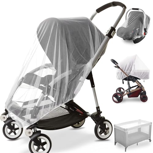 Durable Baby Stroller Mosquito Net (2 Pack) - Universal Elastic Edge Mesh Cover for Bassinets, Cradles, Playards, Car Seats & Mini Cribs | Breathable Travel Essential Newborn Protection (White)