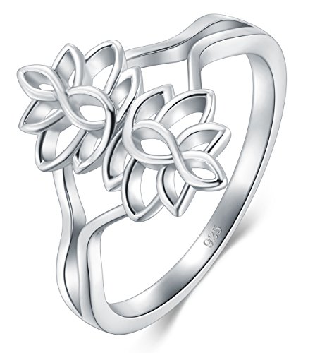 925 Sterling Silver Ring, BORUO Lotus Flower Yoga High Polish Tarnish Resistant Comfort Fit Wedding Band Ring Size 4-12