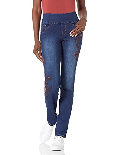 Jag Jeans Women's Peri Straight Pull on Jean with Embroidery