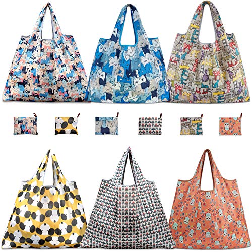 Reusable Grocery Bags, TEOYALL 6 Pack Eco Friendly Large Foldable Grocery Tote Bag Heavy Duty Washable Shopping Bags (6 Pack)