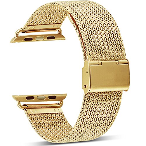 Watruer Compatible Apple Watch Band, 42mm 44mm Stainless Steel Mesh Loop with Adjustable Closure Replacement iWatch Band for Apple Watch Series 4 Series 3 Series 2 Series 1 Sport and Edition - Gold