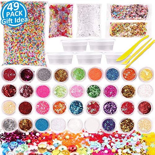 Book Cover Slime Supplies Kit 49 Pack Slime Making Supplies, Include Slime Glitter, Foam Balls, Fishbowl Beads, Fruit Cake Slices, Slime Containers, Slime Accessories for Slime Art DIY Craft by INFELING
