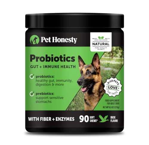 6 Billion CFU Dog Probiotics with Prebiotics, Digestive Enzymes, & Fiber - Relief for Occasional Diarrhea, Gas, Bloating & Itchy Skin - Daily Gut Health & Immune Support for All Dogs (Duck, 90 Ct)