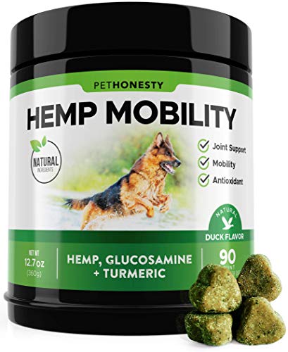 PetHonesty Hemp Hip & Joint Supplement for Dogs - Hemp Oil & Hemp Powder - Glucosamine Chondroitin for Dogs Turmeric, MSM, Green Lipped Mussel, Dog Treats Improve Mobility, Reduces Discomfort - Duck