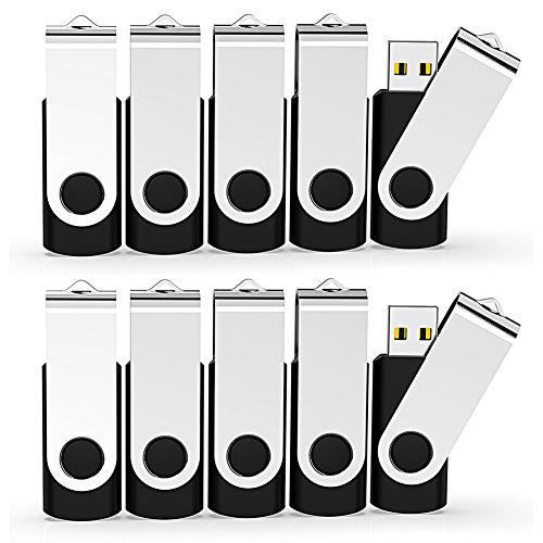 KEATHY 10 Pack 128MB USB Flash Drive USB 2.0 Small Capacity Swivel Thumb Drive Memory Stick Jump Drive Pen Drive - Black