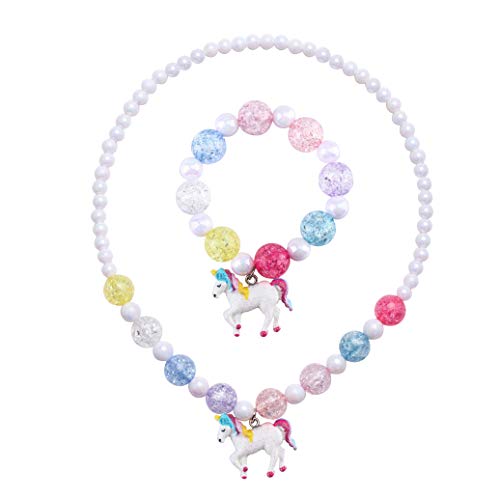 SkyWiseWin Chunky Jewelry Unicorn Necklace and Bracelet Set for Girls Little Kids