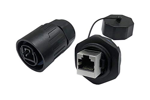 CERRXIAN RJ45 Femle to Female Coupler Panel Mount Waterproof Connector Combo with Cap (Black)
