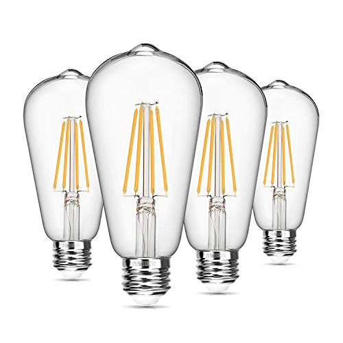 Vintage LED Edison Bulb Dimmable 8W ST64 Led Filament Light Bulb 2700K Soft White 820 Lumen 75-100W Incandescent Equivalent E26 Medium Base Decorative Antique Bright Bulbs for Bathroom Kitchen, 4 Pack